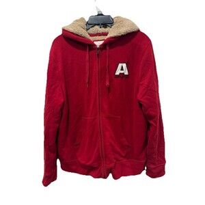 Aeropostale Y2K Men's Sherpa Lined Red Hoodie Spell Out Full Zip Size Large
